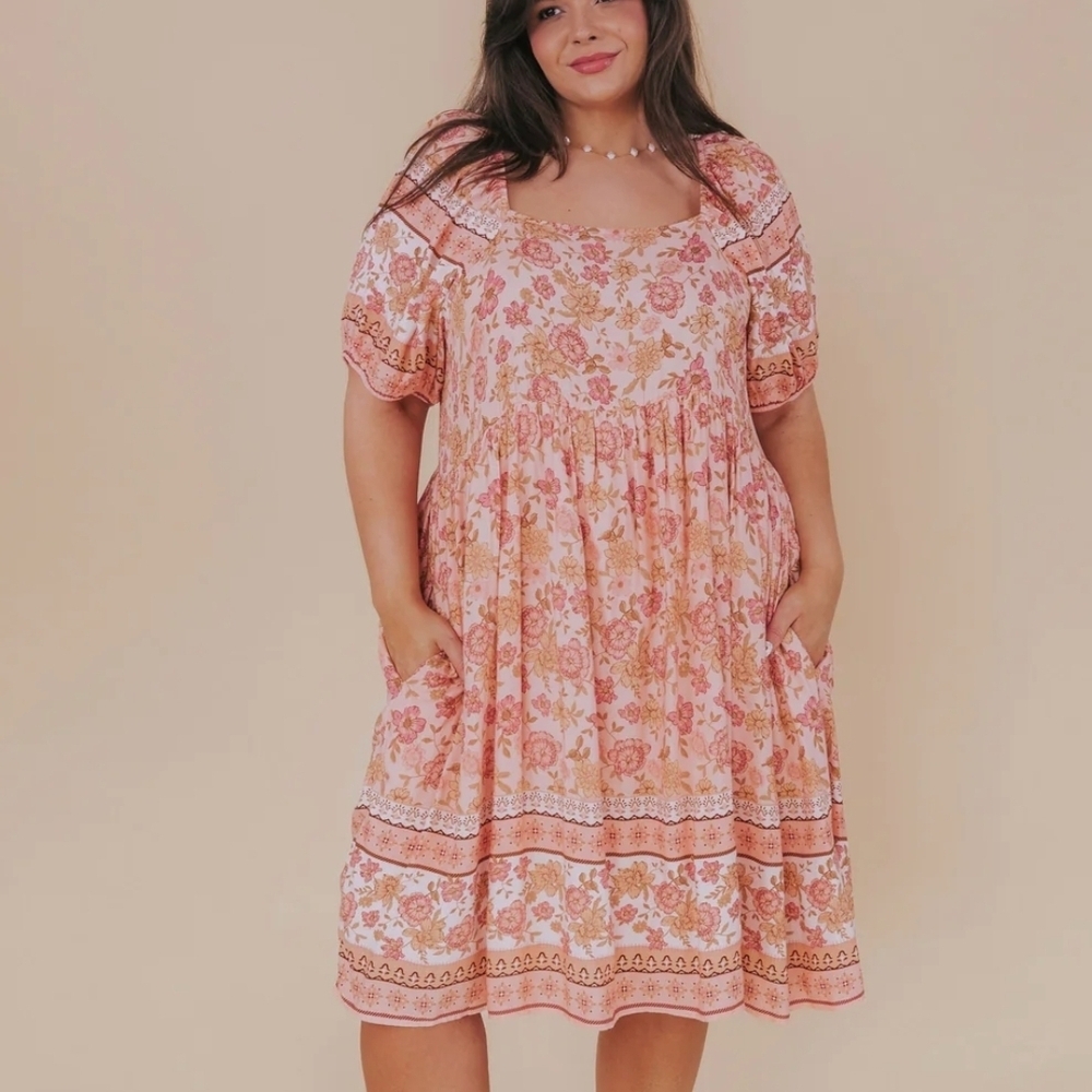 One Loved Babe Chic Floral Midi Dress In Pink Size 3xl